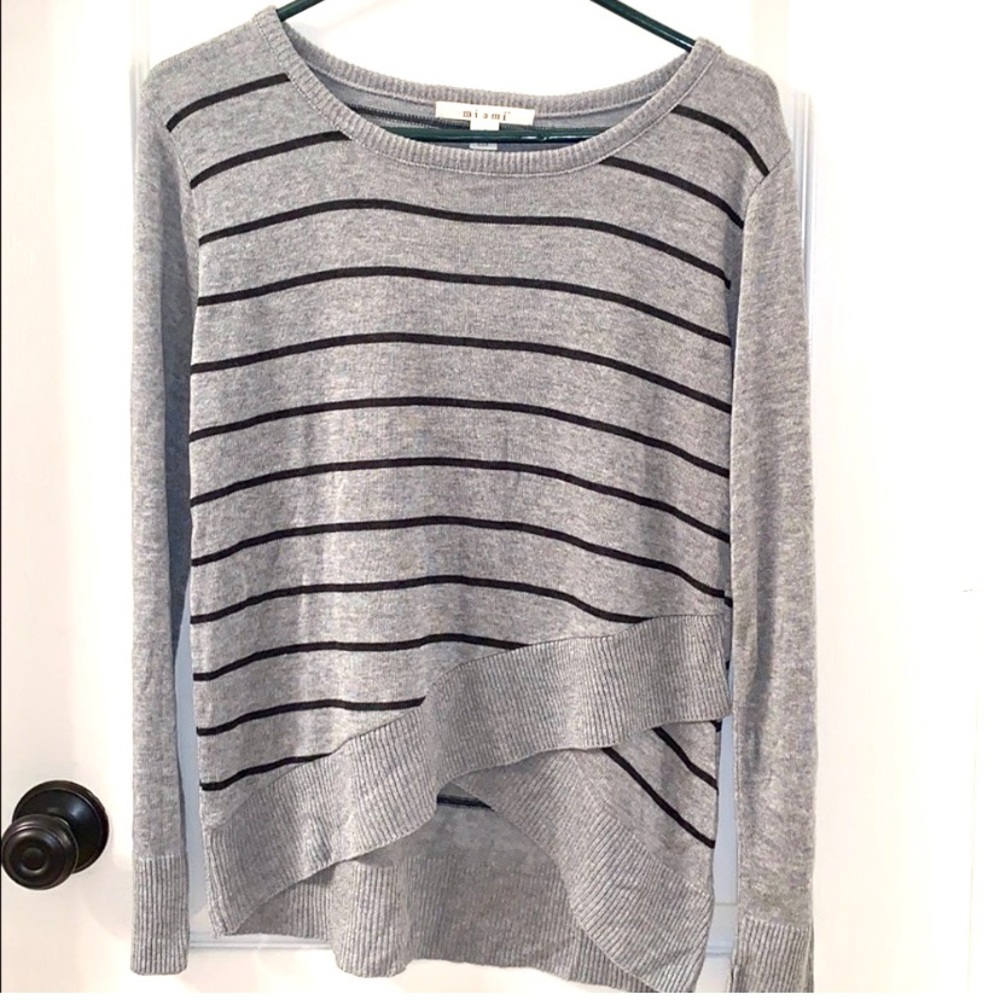 Gray and black striped lightweight sweater